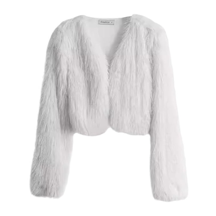 Damen Flauschige Kurzjacke mit offenem Schnitt Drune