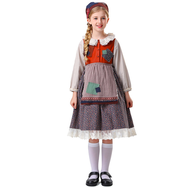 Damen nan vintageinspiriertes Rüschenkleid mit abnehmbarer Schürze und Spitzenbesatz Drune