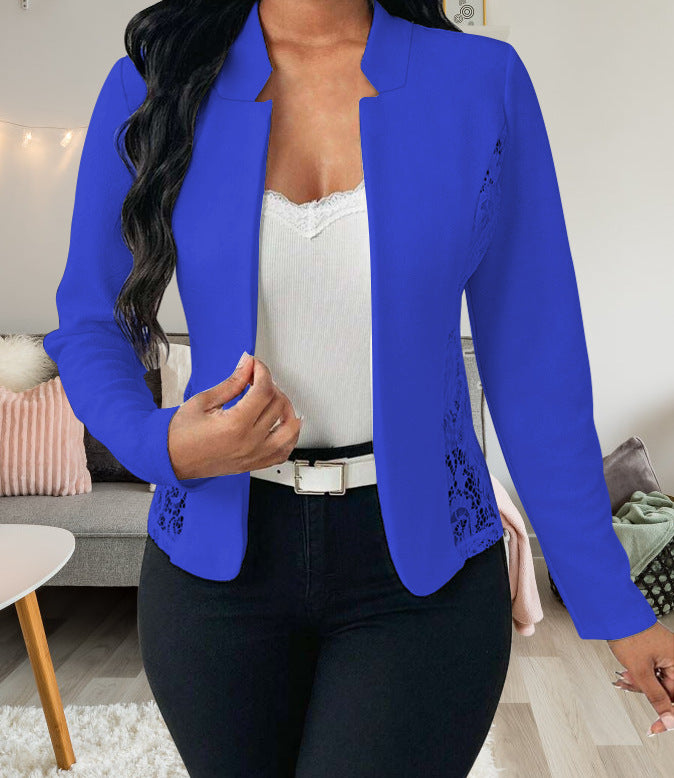 Damen Elegante Blazerjacke mit feinen Häkelverzierungen Drune