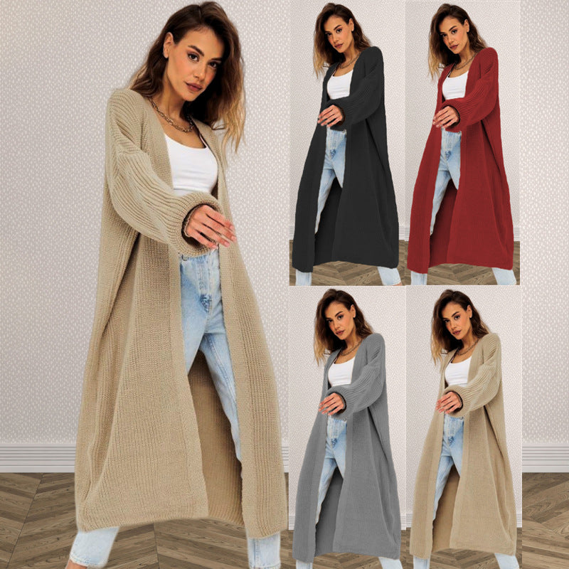 Damen Grober Strickmantel mit offenem Schnitt und tiefen Taschen Drune