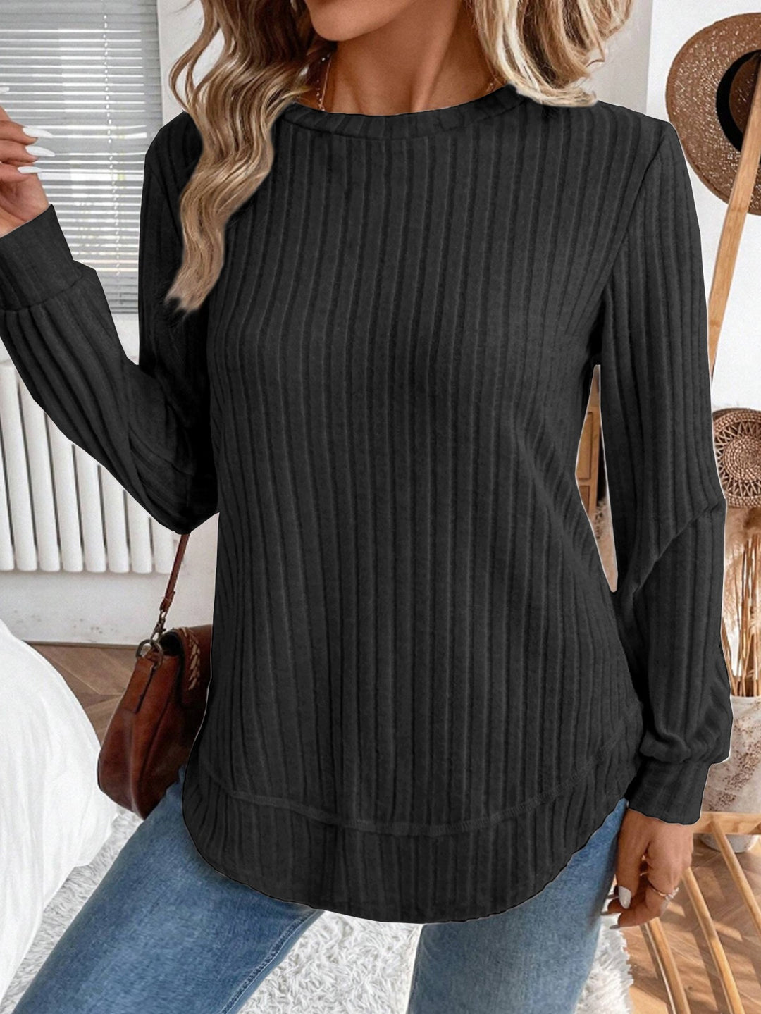 Damen lässiger Strickpullover mit vertikalen Streifen Drune