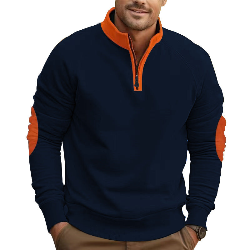 Herren sportlicher Pullover mit Viertelreißverschluss und stylischen Kontrastärmel Drune