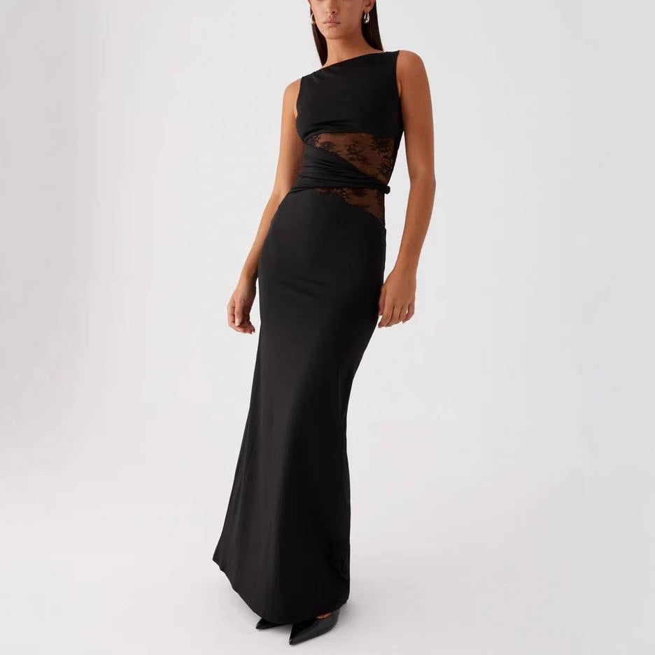 Damen Elegantes Maxikleid mit transparenter Spitze und figurbetontem Schnitt Drune