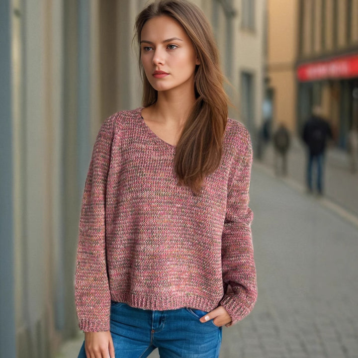 Damen lässiger V-Ausschnitt Pullover mit modernem Strukturmuster Drune