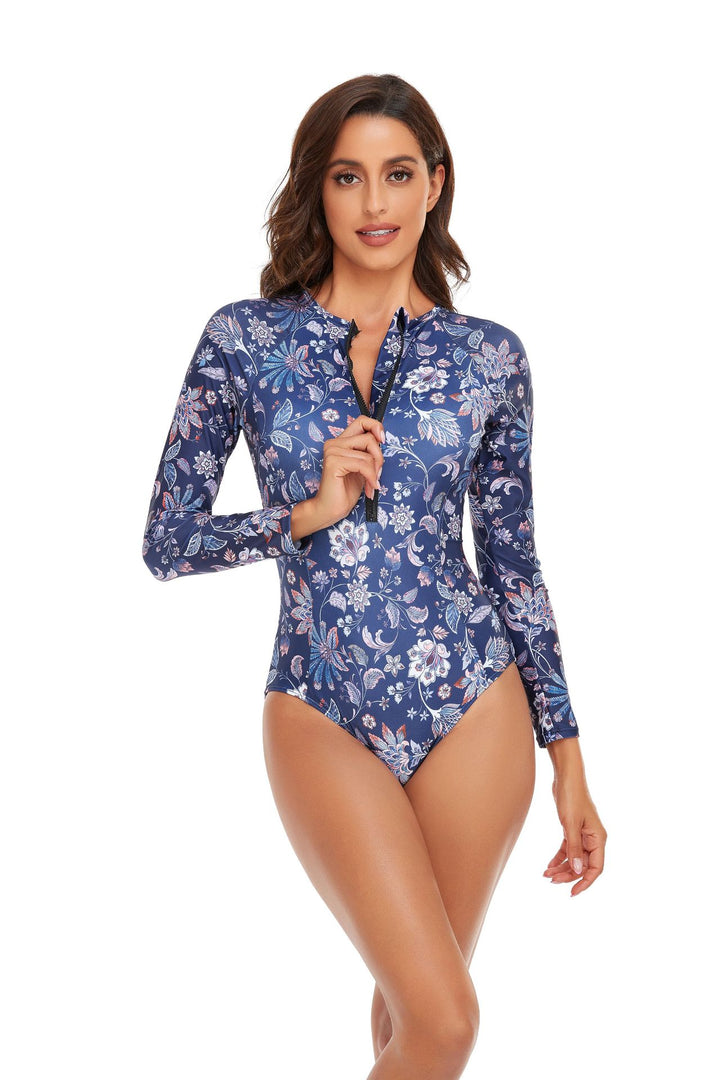 Damen Sportlicher Langarm-Badeanzug mit Reißverschluss Drune