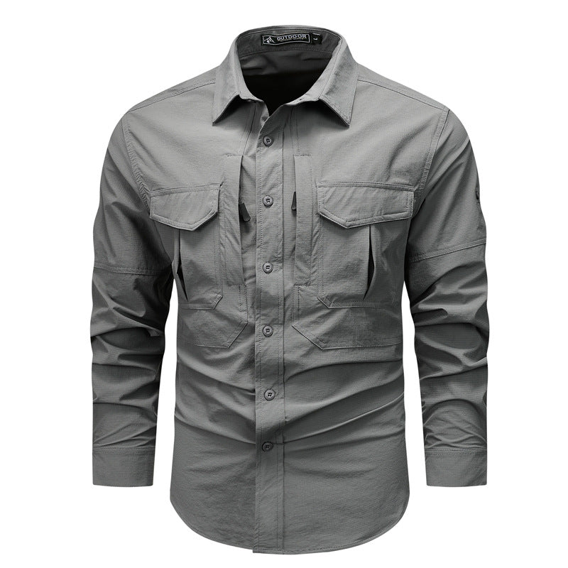 Herren nan strukturiertes Overshirt aus atmungsaktivem Ripstop mit zwei Klappbrusttaschen Drune