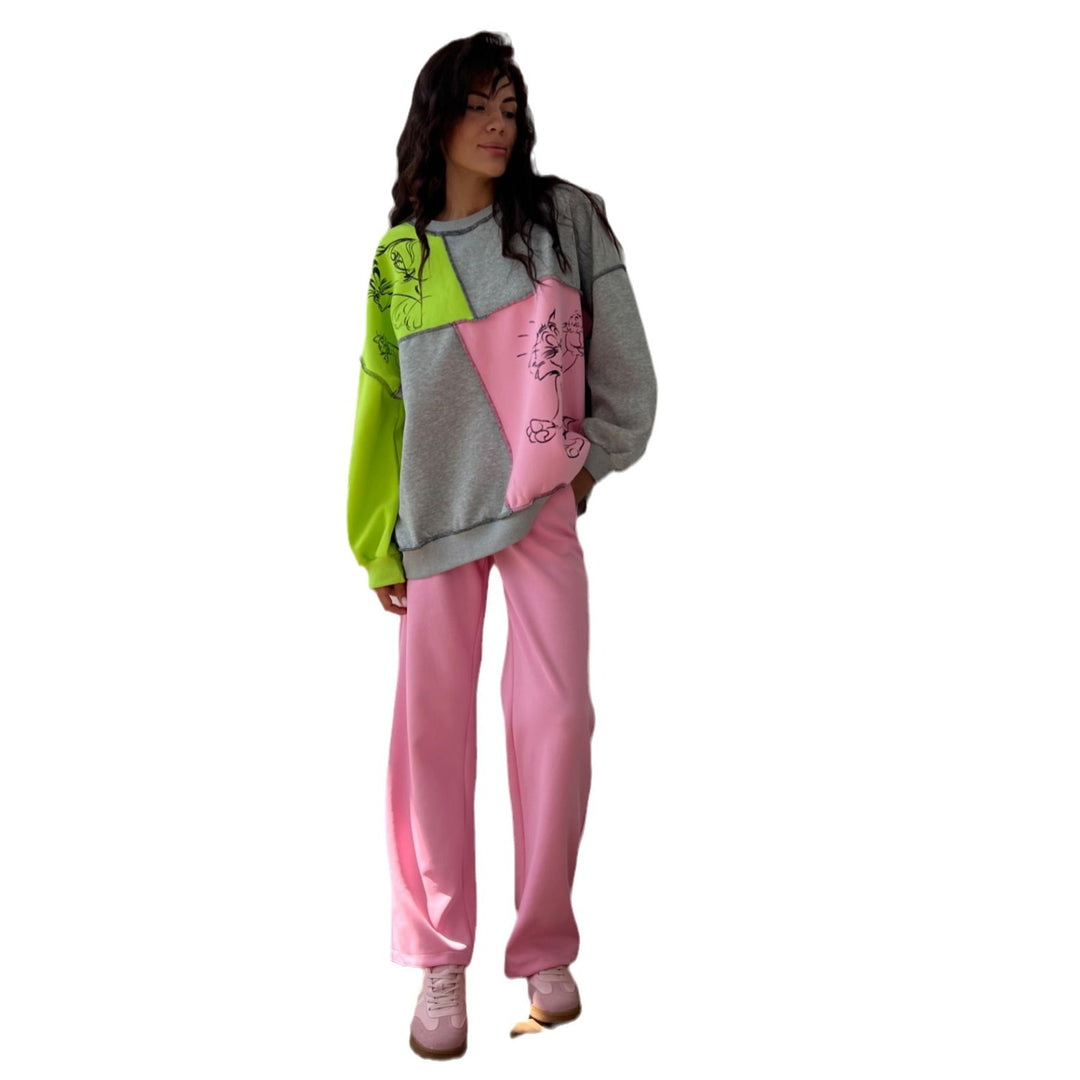 Damen lässiger Sweatshirt mit kreativen Farbblock-Motiven Drune