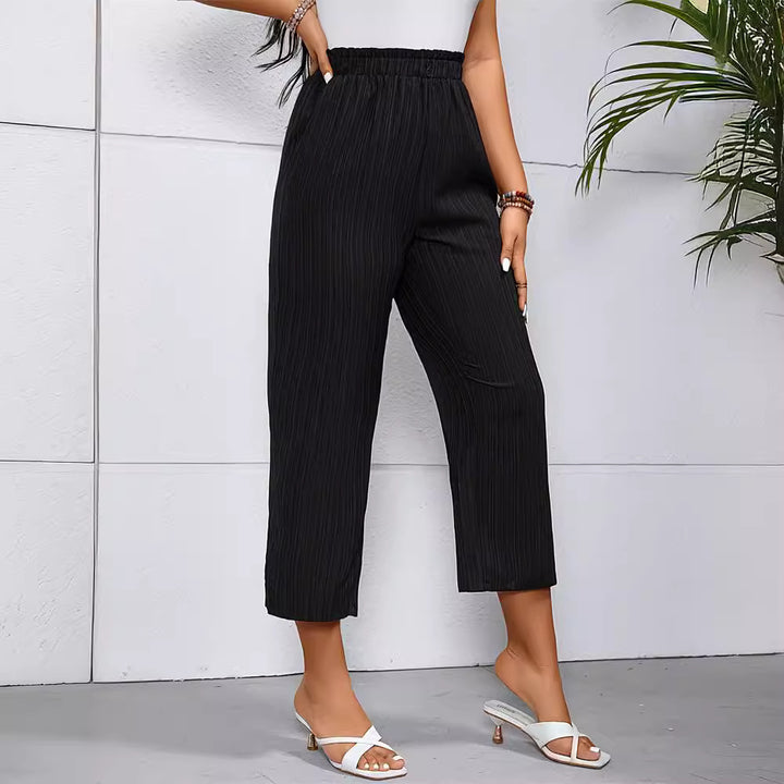 Damen Elegante und luftige Plisseehose mit elastischem Bund Drune