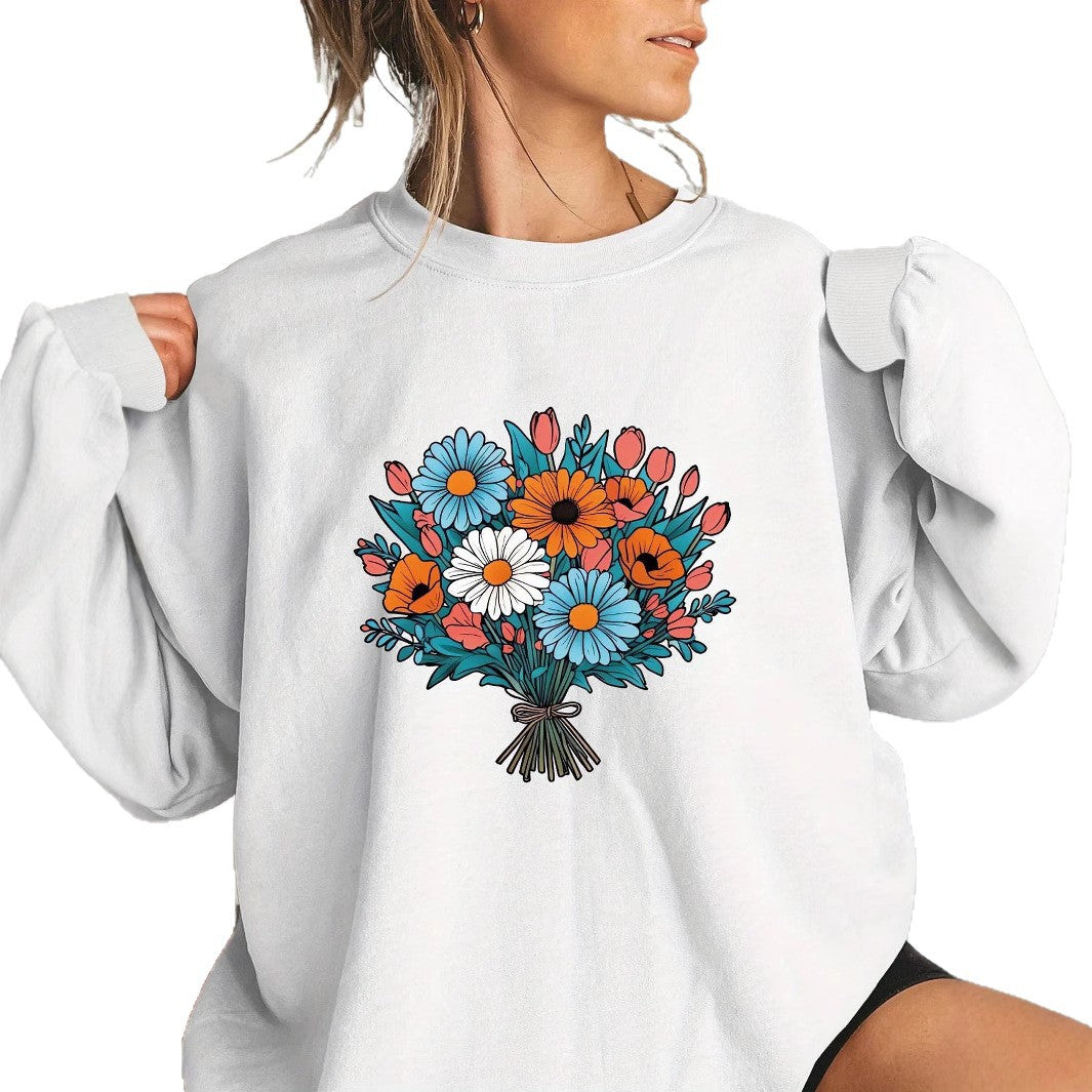 Damen Oversized Sweatshirt mit floralen Grafikdetails Drune