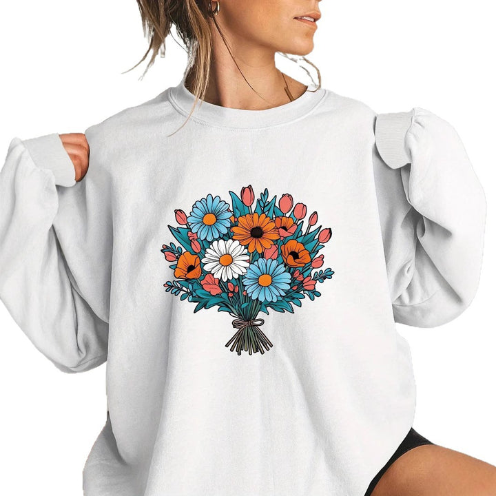Damen Oversized Sweatshirt mit floralen Grafikdetails Drune