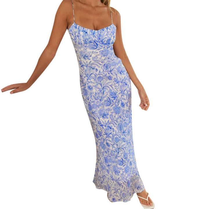Damen Maxikleid mit feinem floralem Muster und zarten Spaghettiträgern Drune