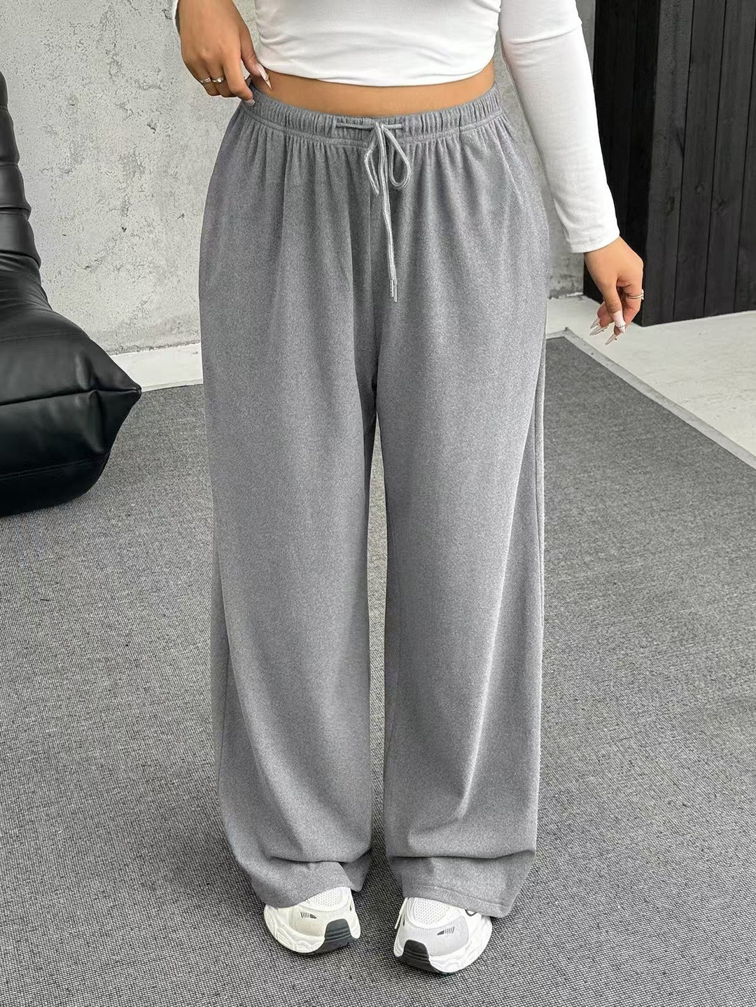 Damen nan weite Relaxhose mit hohem Bund elastischem Kordelzug und weitem Bein Drune