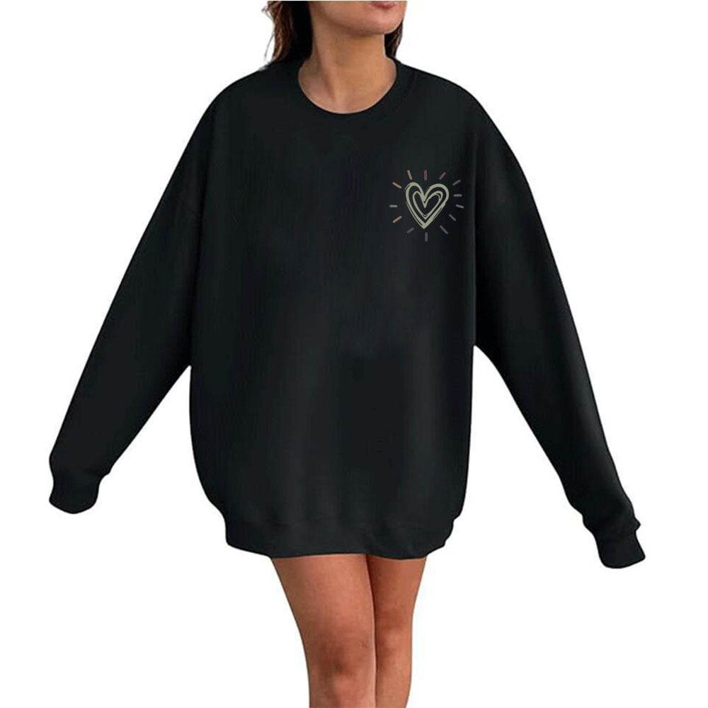 Damen Oversized Sweatshirt mit niedlichem Herzmotiv und lässigem Schnitt Drune