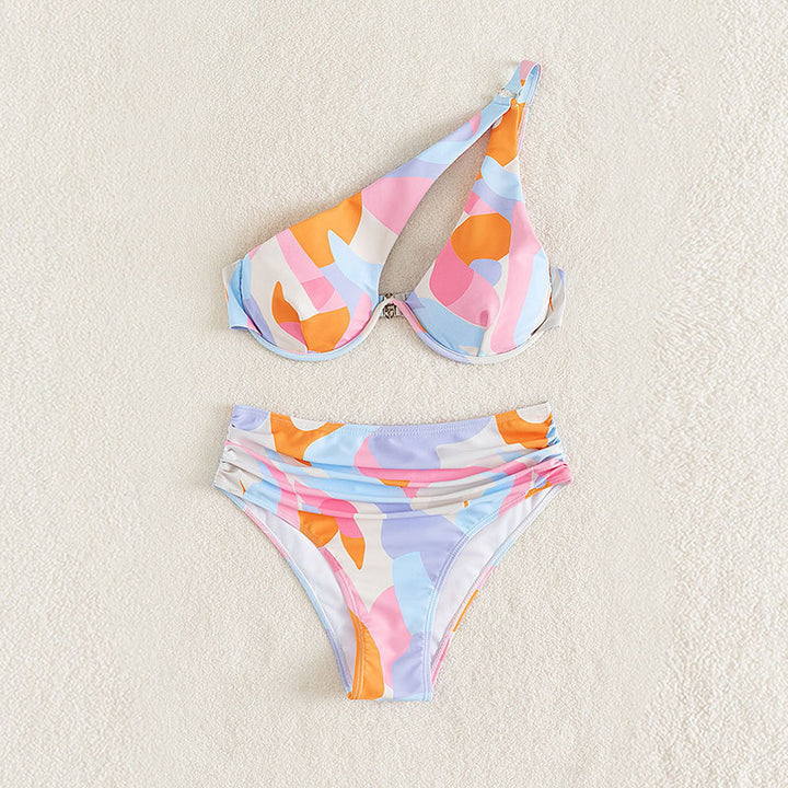 Damen Triangel-Bikini mit asymmetrischem Trägerdesign und modischen Rüschendetails Drune