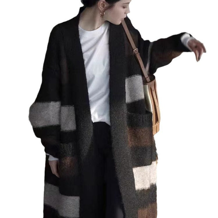 Damen Langer Strickcardigan mit geometrischem Muster Drune