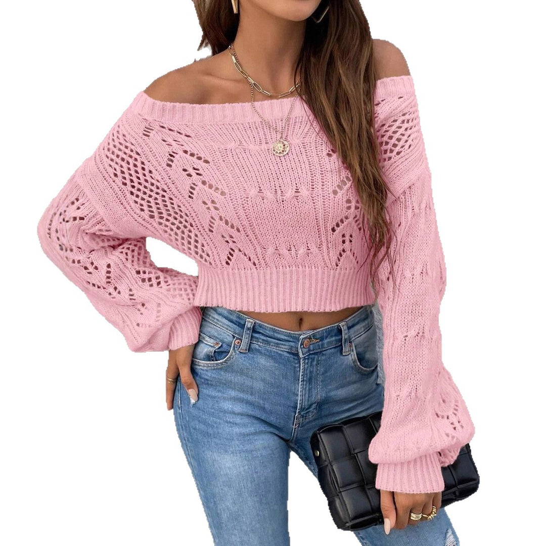 Damen Cropped Strickpullover mit modernem Ajour-Muster und breiten Ärmeln Drune
