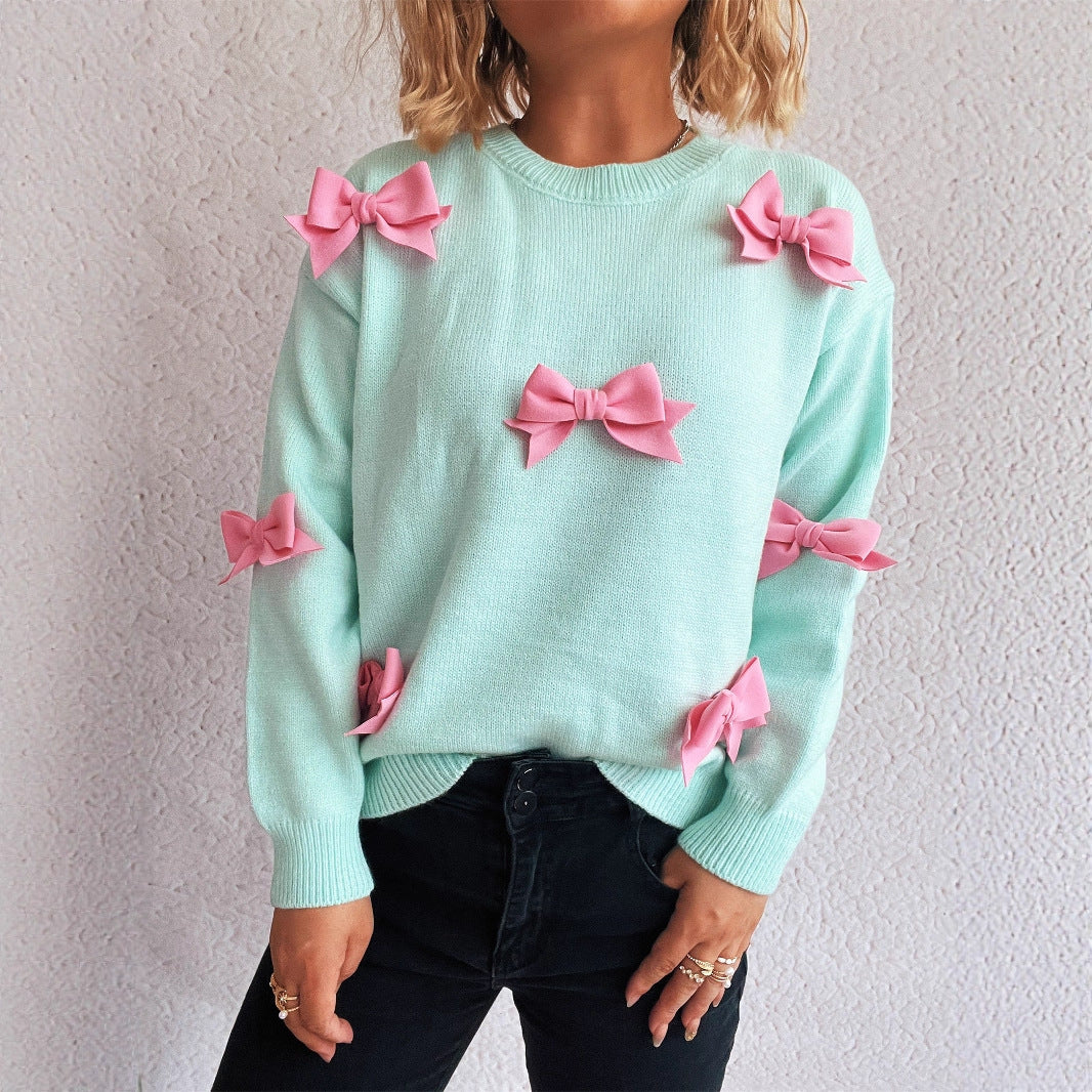 Damen Pullover mit verspielten Schleifenapplikationen Drune