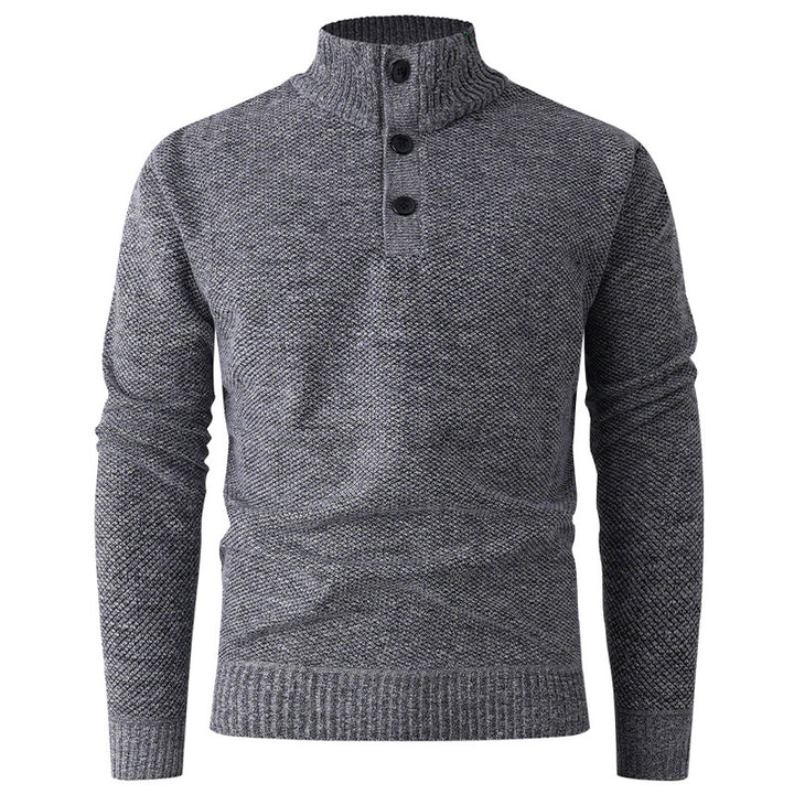Herren Strickpullover mit hohem Kragen und durchgehendem Knopfverschluss Drune