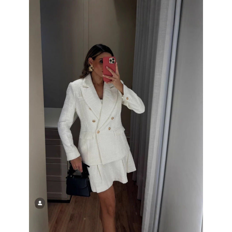 Damen Eleganter Blazer mit doppelter Knopfleiste und strukturiertem Stoff Drune