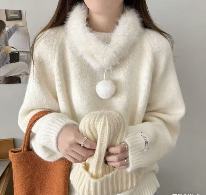 Damen Kuscheliger Strickpullover mit abnehmbarem Kragen Drune
