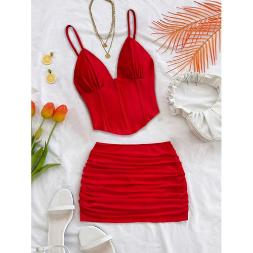 Damen Crop-Top und Mini-Rock Set mit Rüschendetails Drune