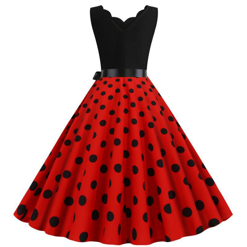 Damen Swing-Kleid mit modernem gepunktetem Design und elegantem V-Ausschnitt Drune