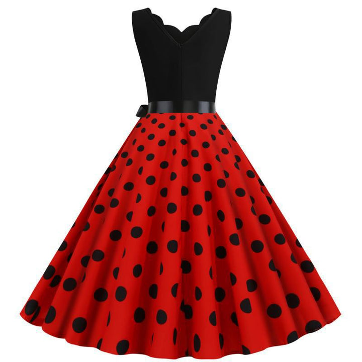 Damen Swing-Kleid mit modernem gepunktetem Design und elegantem V-Ausschnitt Drune