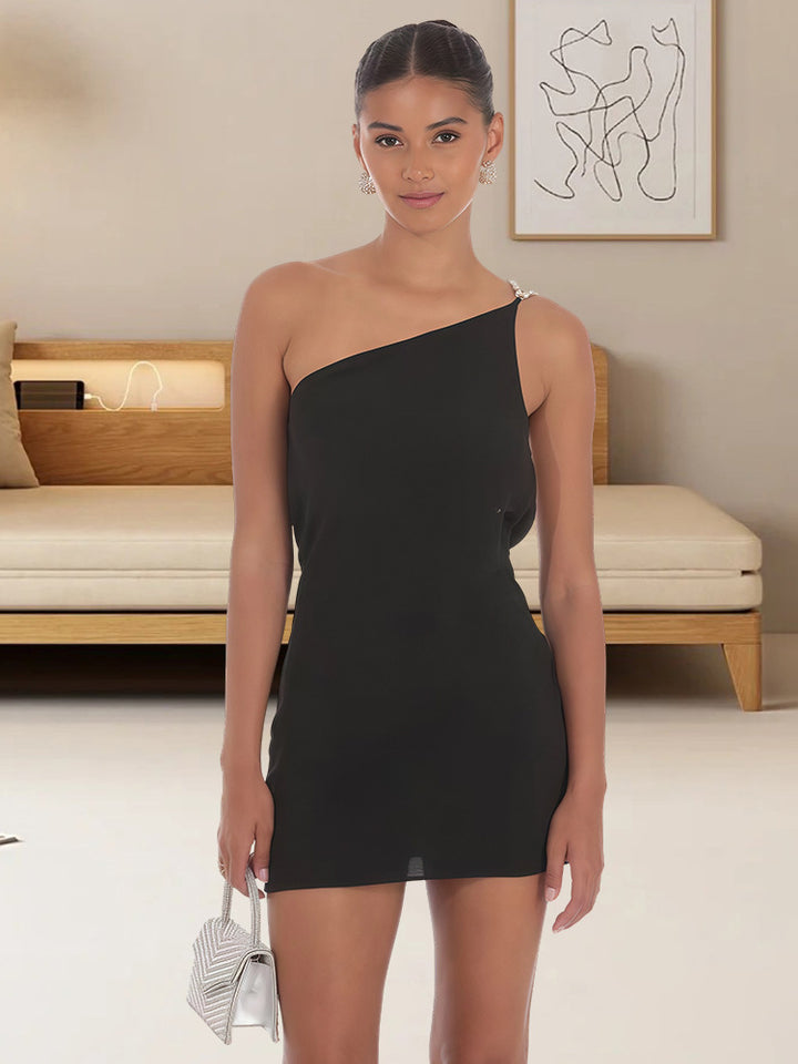 Damen Asymmetrisches Minikleid mit betontem One-Shoulder-Design und funkelnden Details Drune