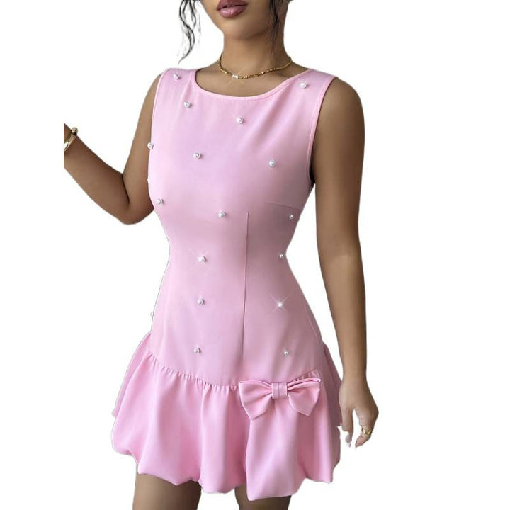 Damen Minikleid mit Perlenapplikationen und Rüschensaum Drune