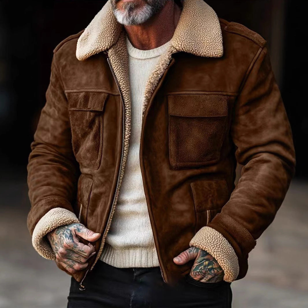 Herren stylischer Lederjacke mit warmem Futter Drune