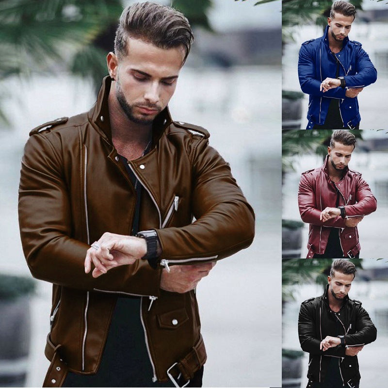 Herren nan stylische Bikerjacke aus Kunstleder mit asymmetrischem Reißverschluss und tailliertem Schnitt Drune