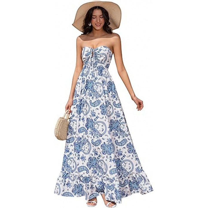 Damen Maxikleid im zeitlosen Paisleymuster mit schulterfreiem Design und voluminösem Saum Drune