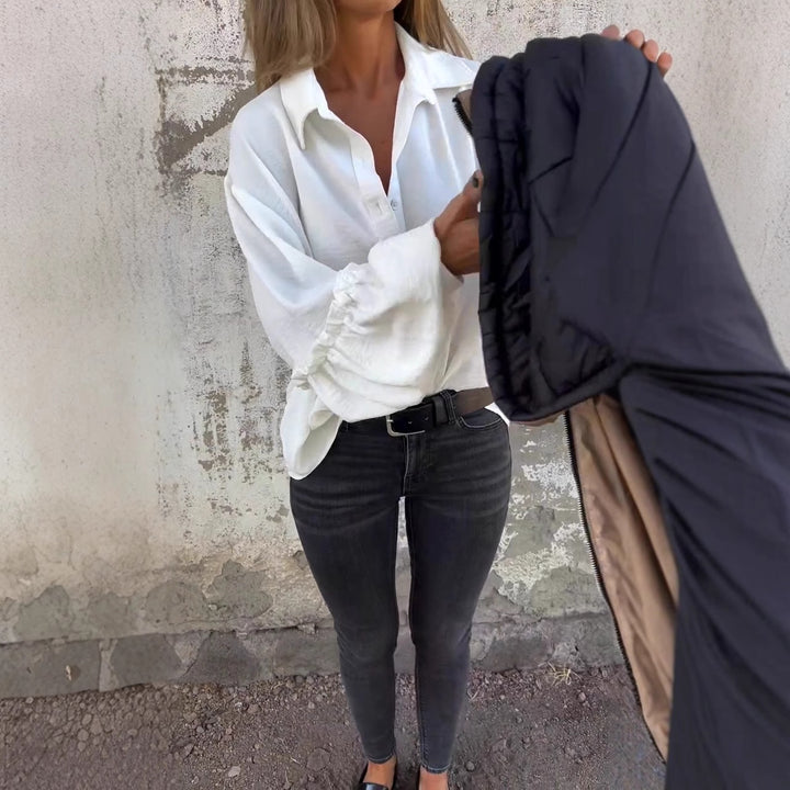 Damen lässige Hemdbluse mit Volantärmeln Drune