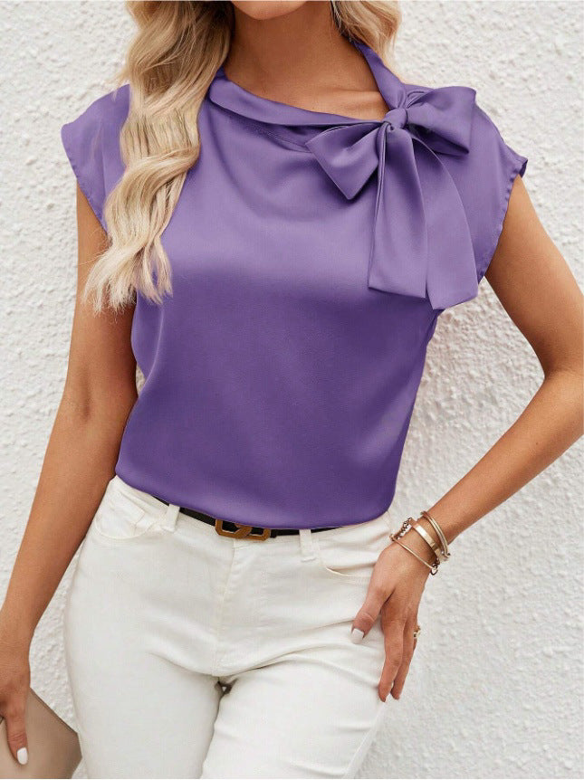 Damen Elegante Satinbluse mit Schleifendetail Drune