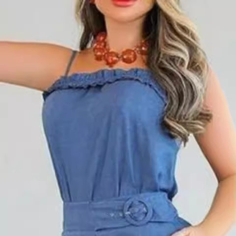 Damen lässiger Jumpsuit mit Rüschendetails und verstellbarem Taillengürtel Drune
