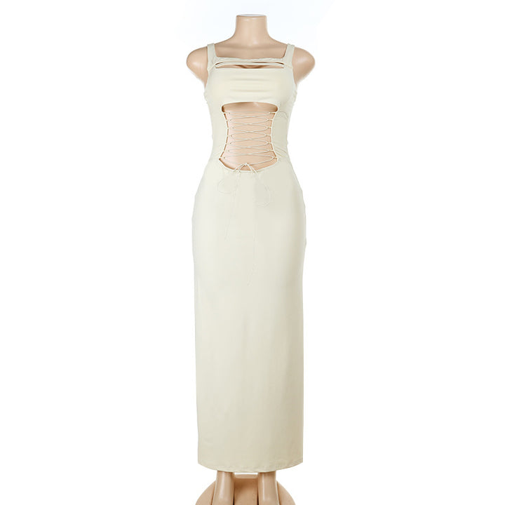Damen Maxikleid mit raffiniertem Cut-Out-Design und attraktiver Schnürung Drune