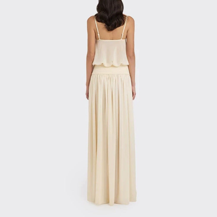 Damen Maxi-Kleid mit fließendem Chiffon-Oberteil und elastischem Bund Drune
