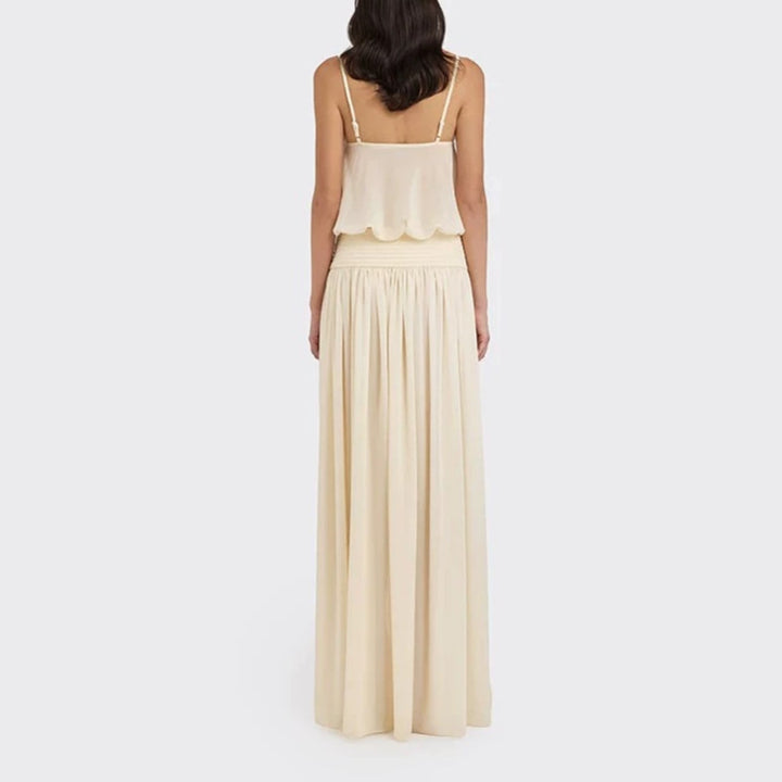 Damen Maxi-Kleid mit fließendem Chiffon-Oberteil und elastischem Bund Drune