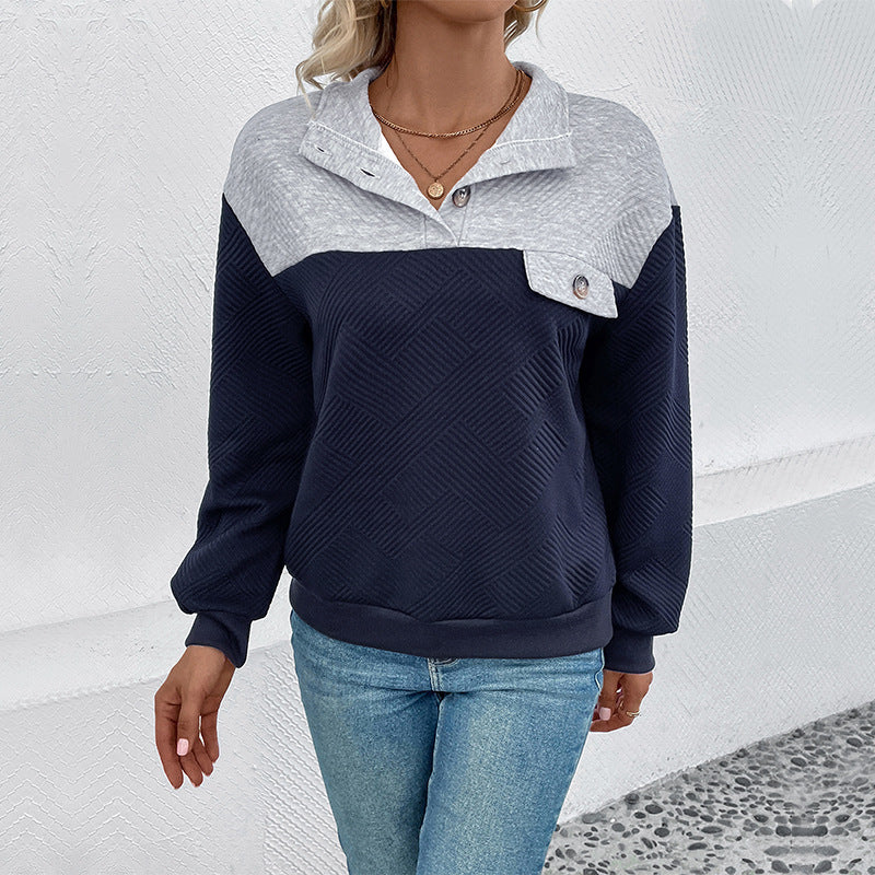 Damen lässiger Sweatpullover mit strukturiertem Design und Knopfdetails Drune