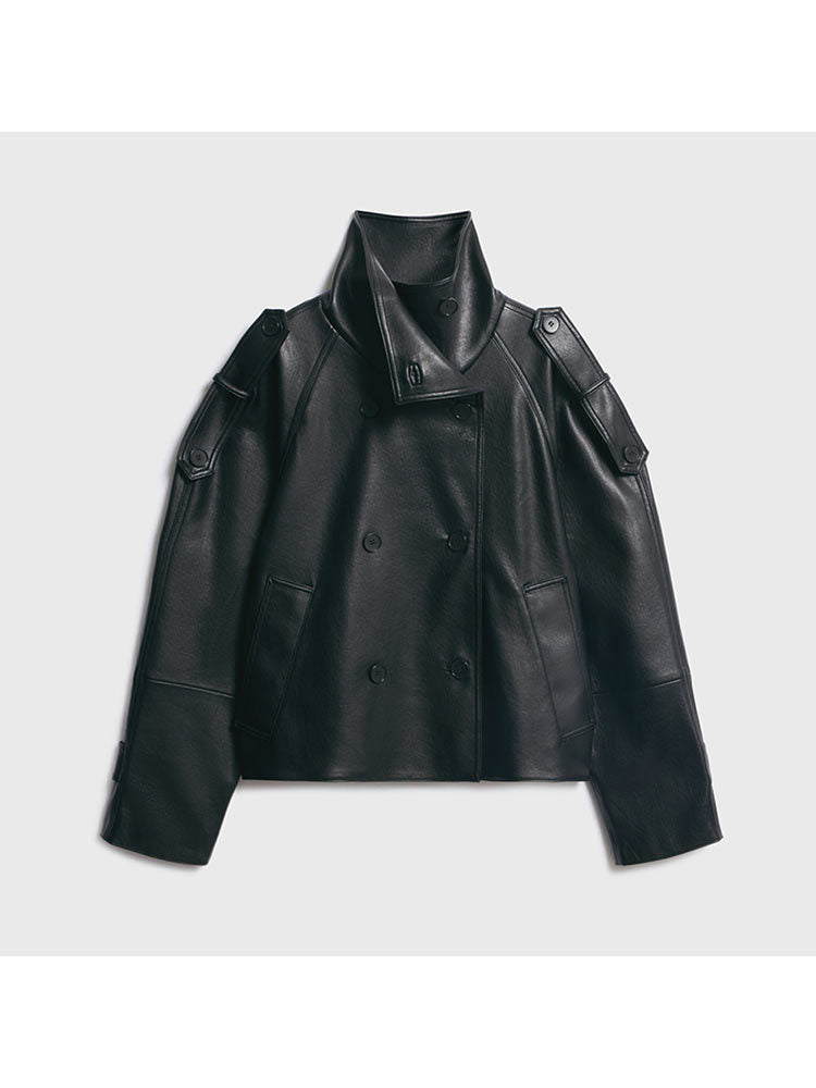 Damen Modische Bikerjacke aus Kunstleder Drune