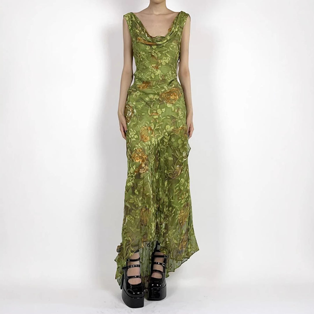 Damen Maxikleid mit asymmetrischem Saum und floralem Design Drune
