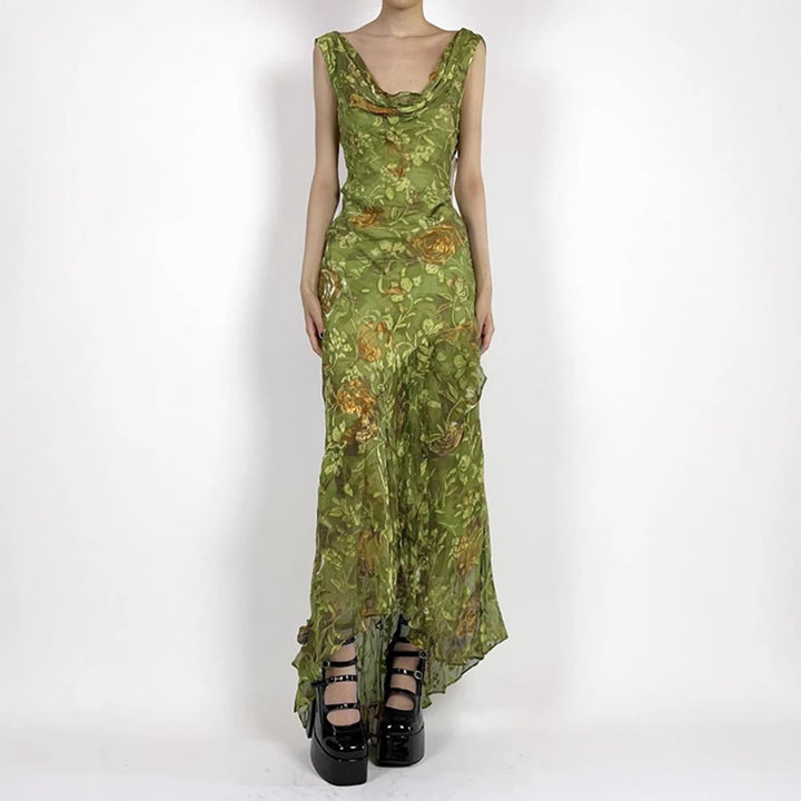 Damen Maxikleid mit asymmetrischem Saum und floralem Design Drune