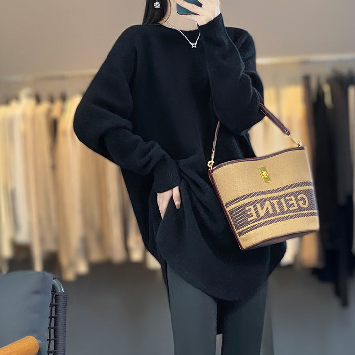Damen Oversized Strickpullover mit asymmetrischem Saum Drune
