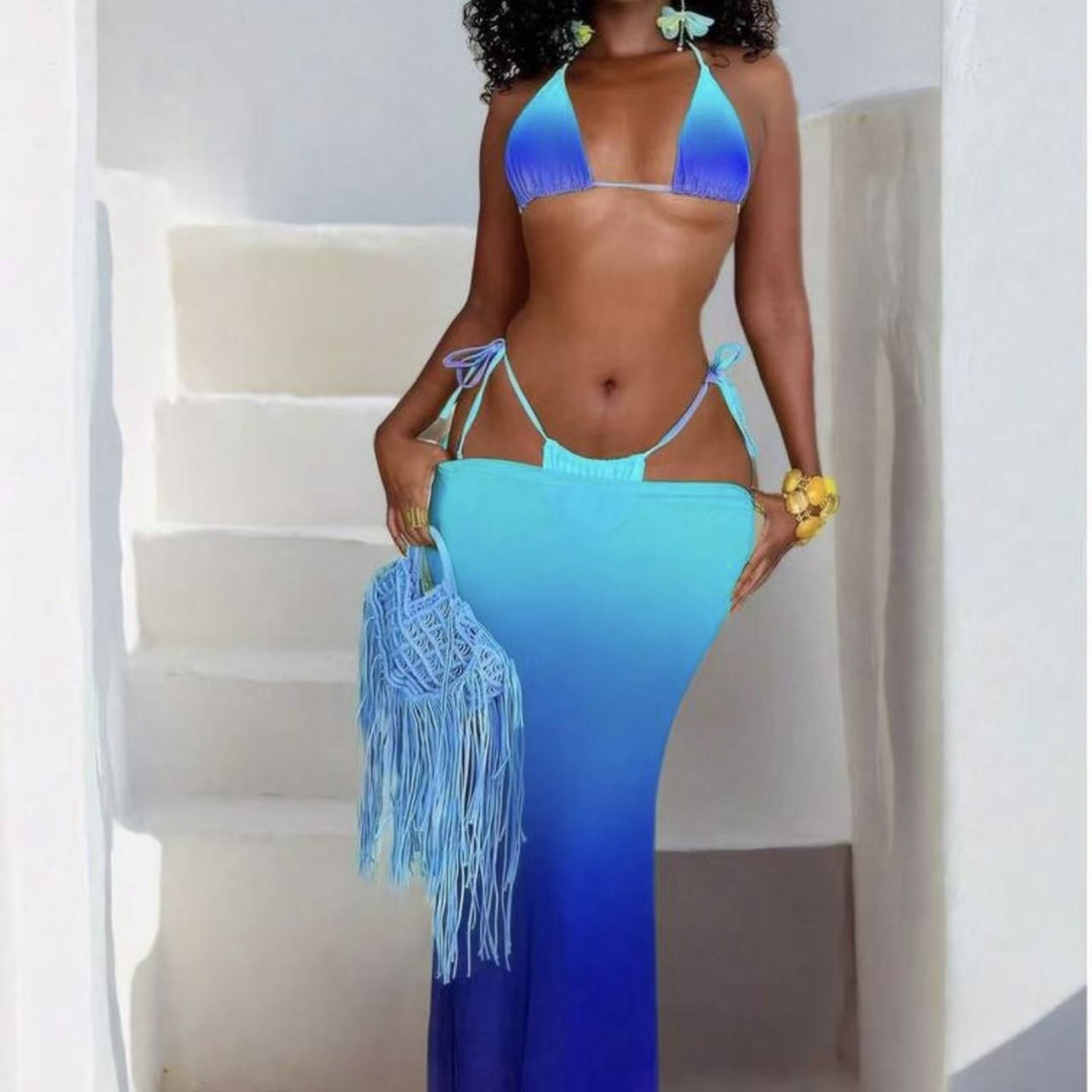 Damen Bikiniset mit modischen Schnürdetails und luftiger Maxikleid-Überwurf Drune