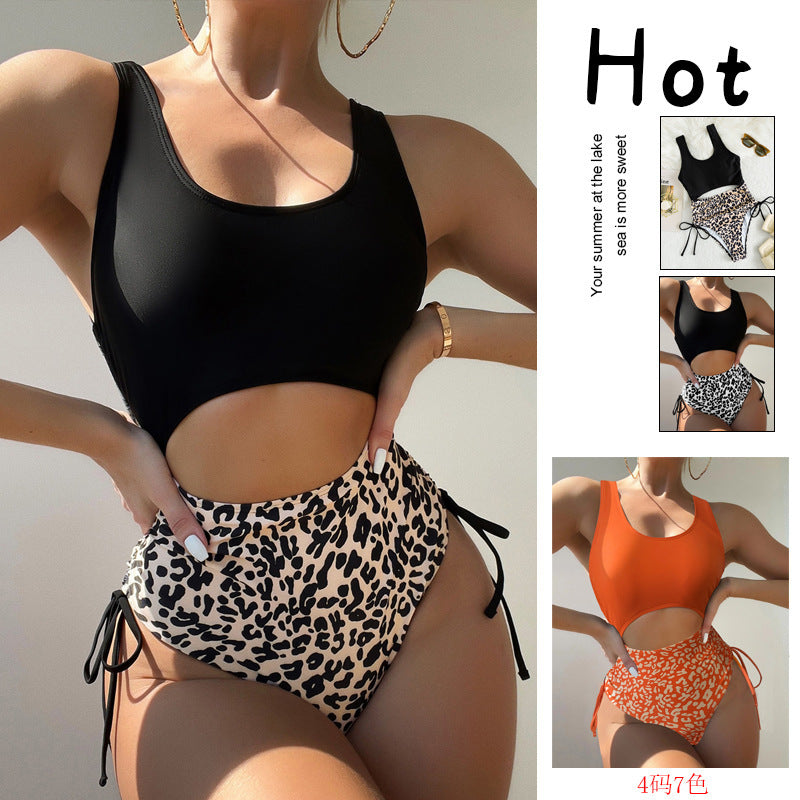 Damen Cut-Out Badeanzug mit hoher Taille und animalischem Muster Drune