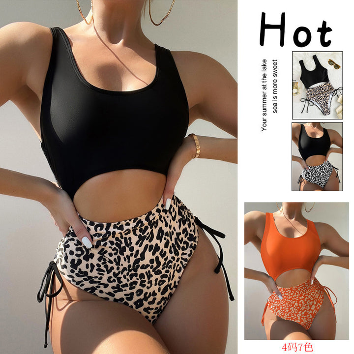 Damen Cut-Out Badeanzug mit hoher Taille und animalischem Muster Drune