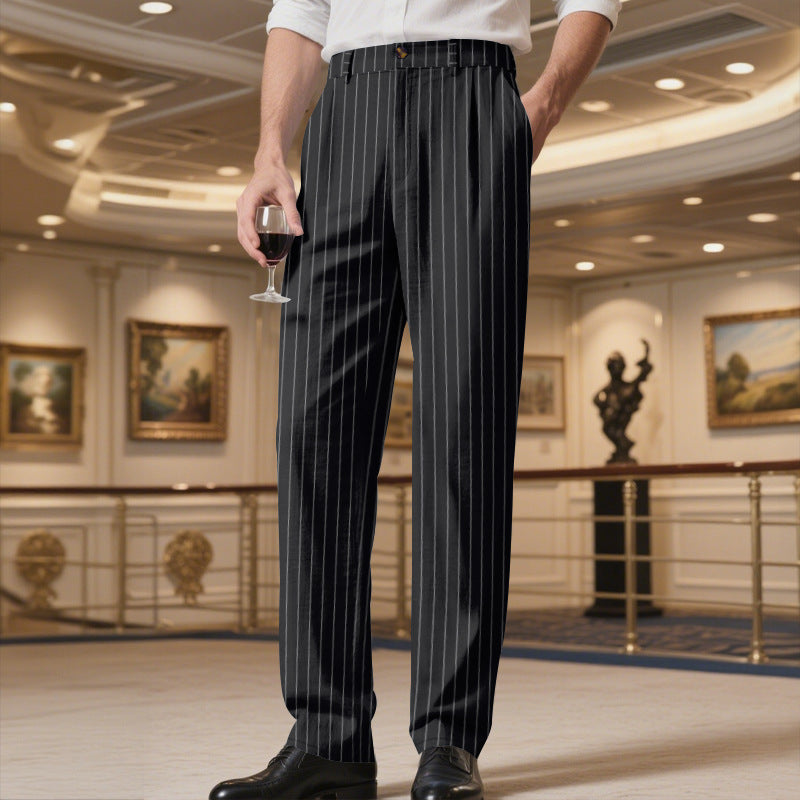 Herren elegante gestreifte Anzughose mit komfortablem Bund Drune