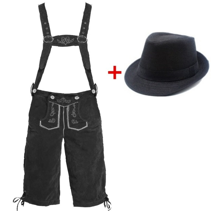 Herren nan kurze Trachtenlederhose mit verstellbaren Trägern und traditionellen Stickereien Drune