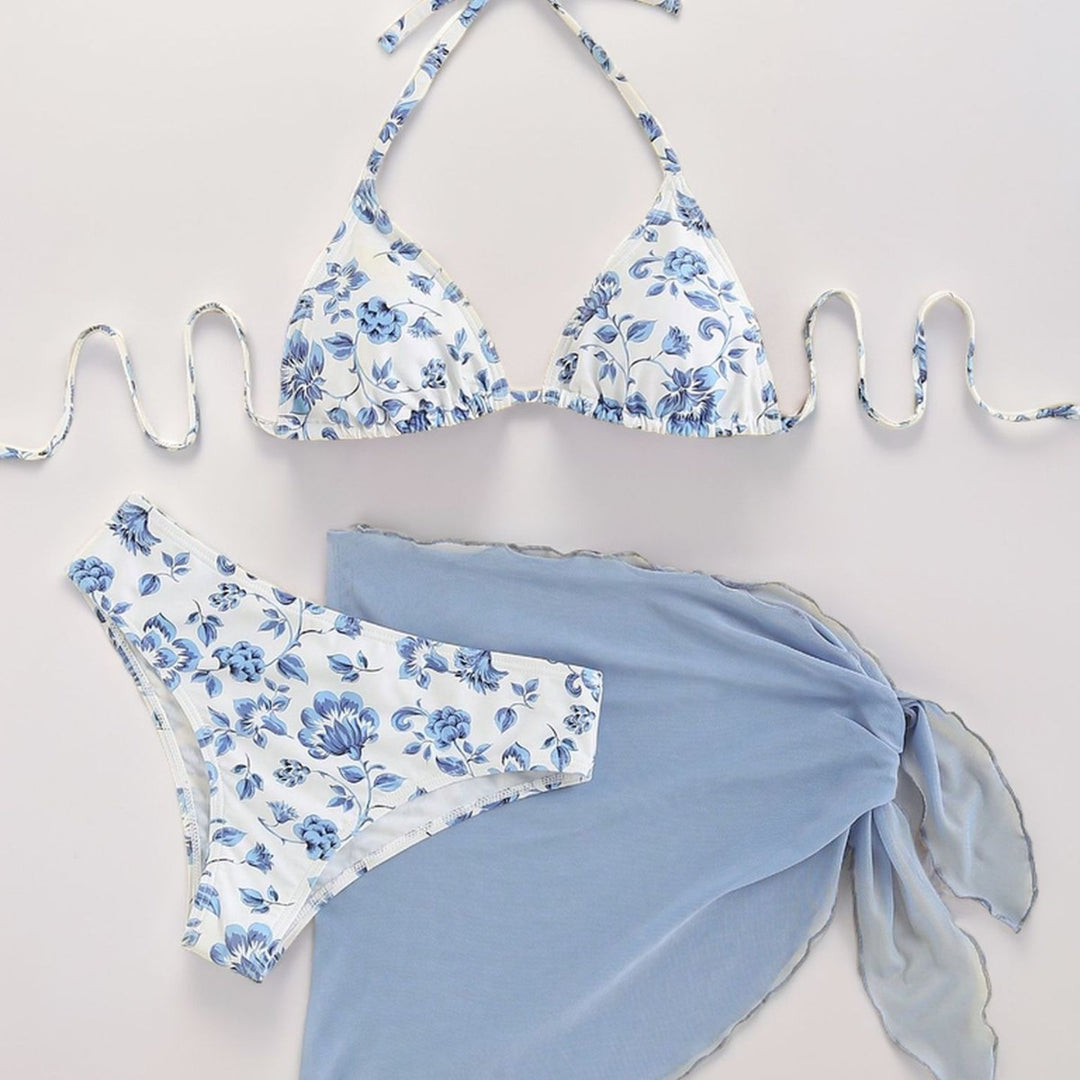Damen Triangel-Bikini mit floralen Mustern und seitlichem Wickelelement Drune
