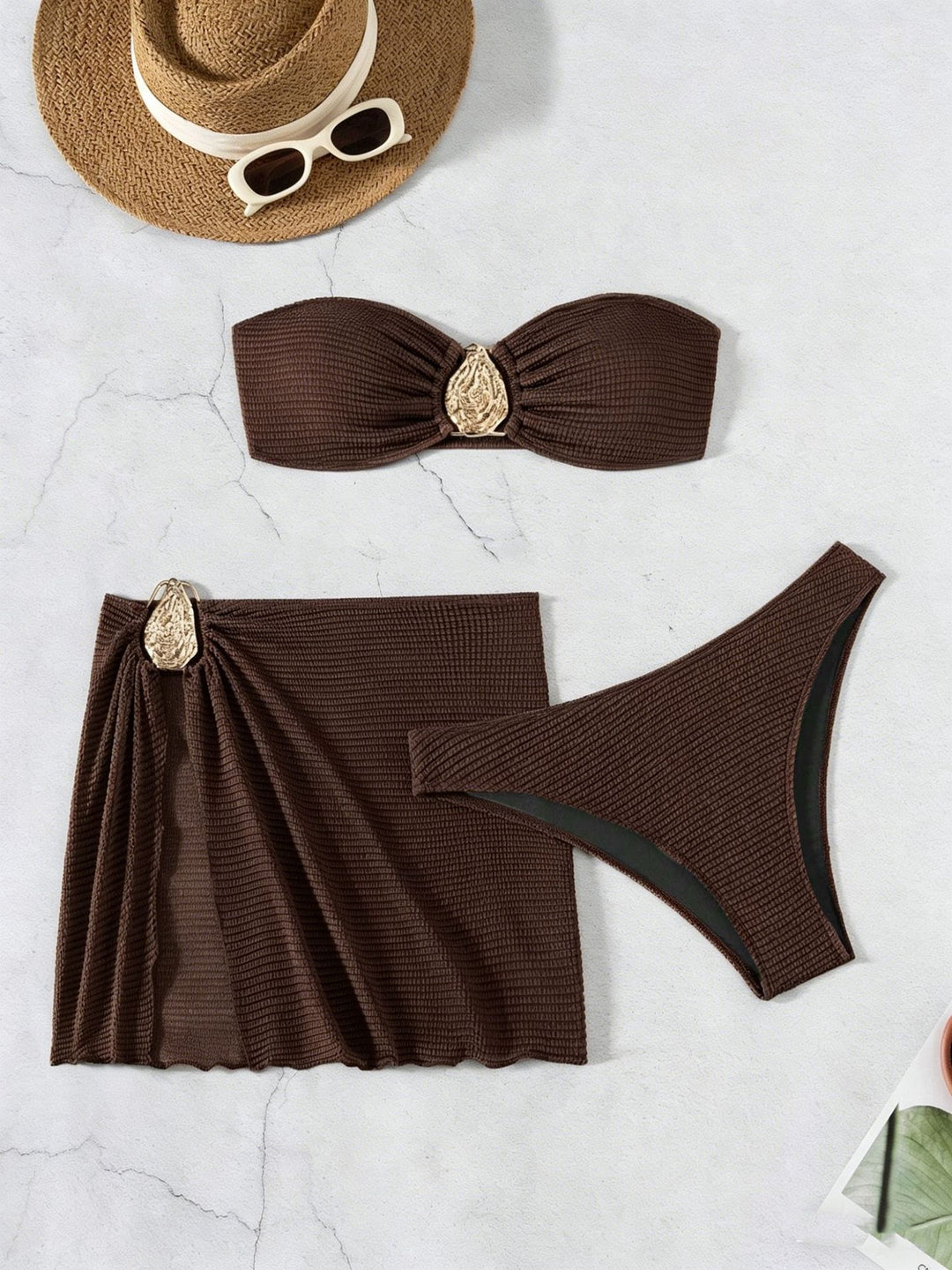 Damen Bandeau-Bikini-Set mit dekorativem Wickelrock Drune